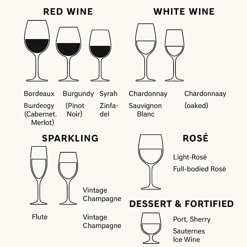 Glasses required for each type of wine